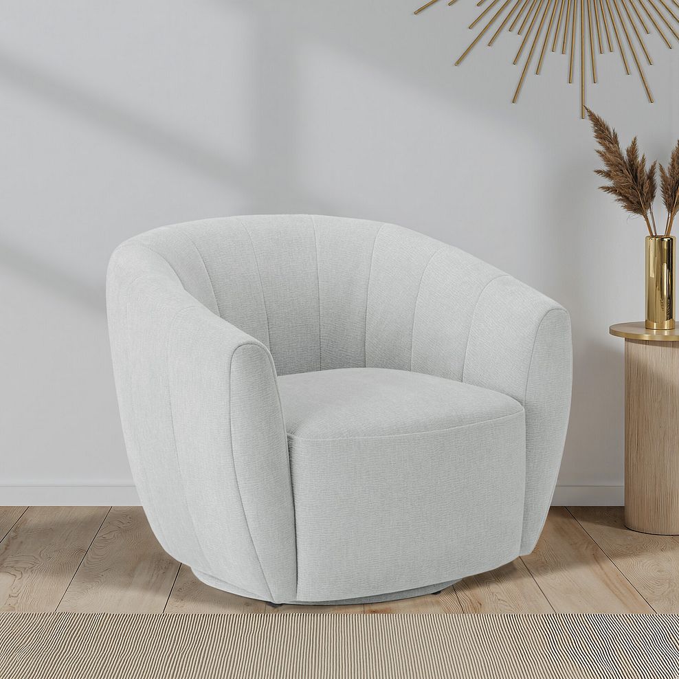 Halle Swivel Chair in Chenille Light Grey Fabric 1