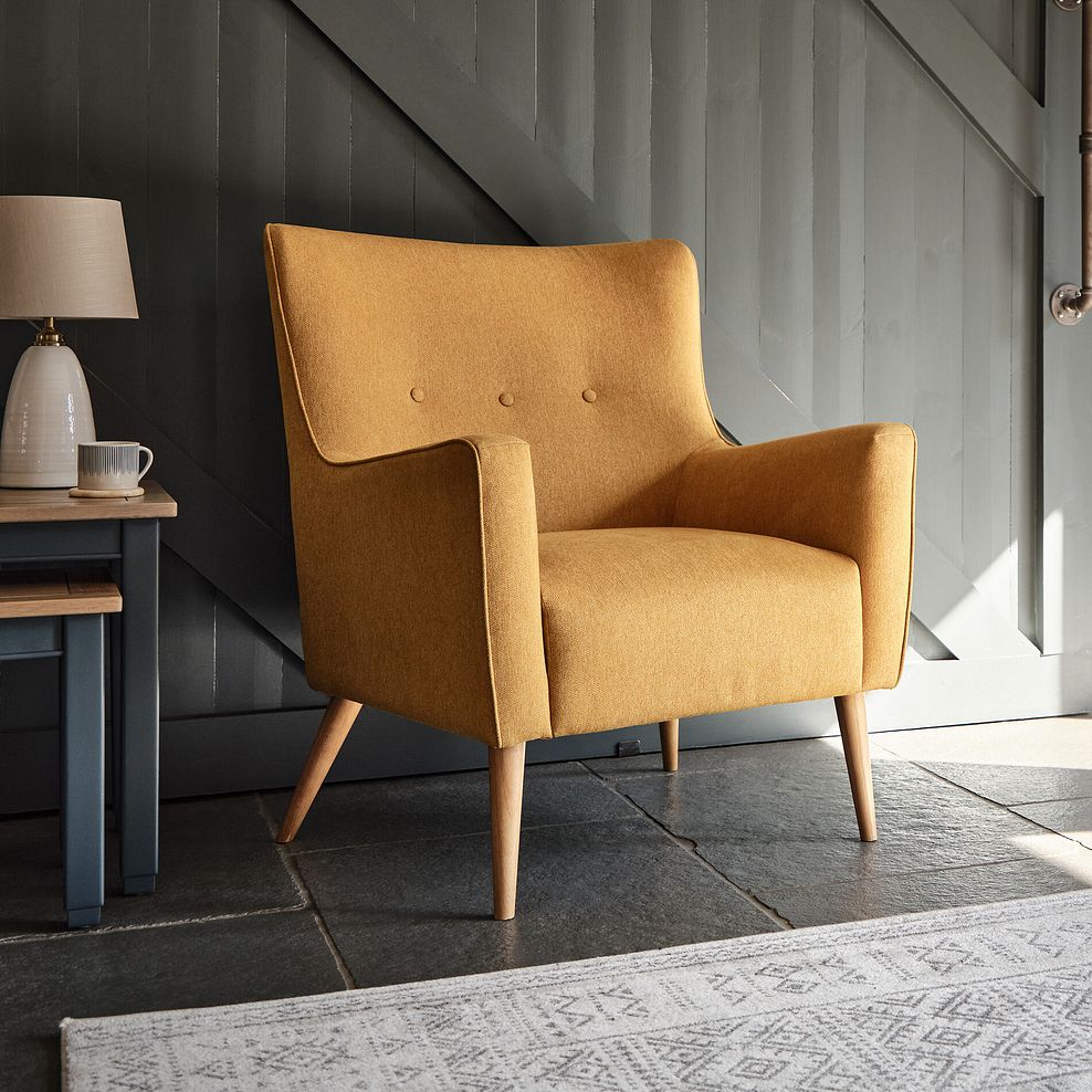 Harris Accent Chair in Linen Mustard Fabric 1
