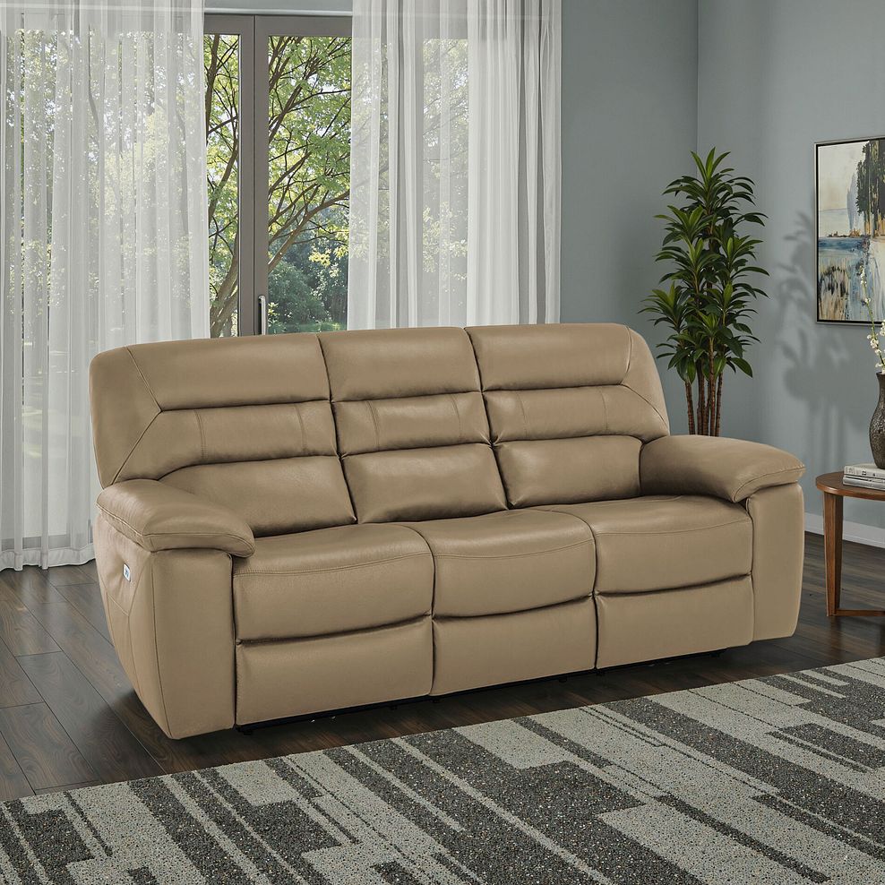 Hastings 3 Seater Electric Recliner Sofa in Beige Leather 1