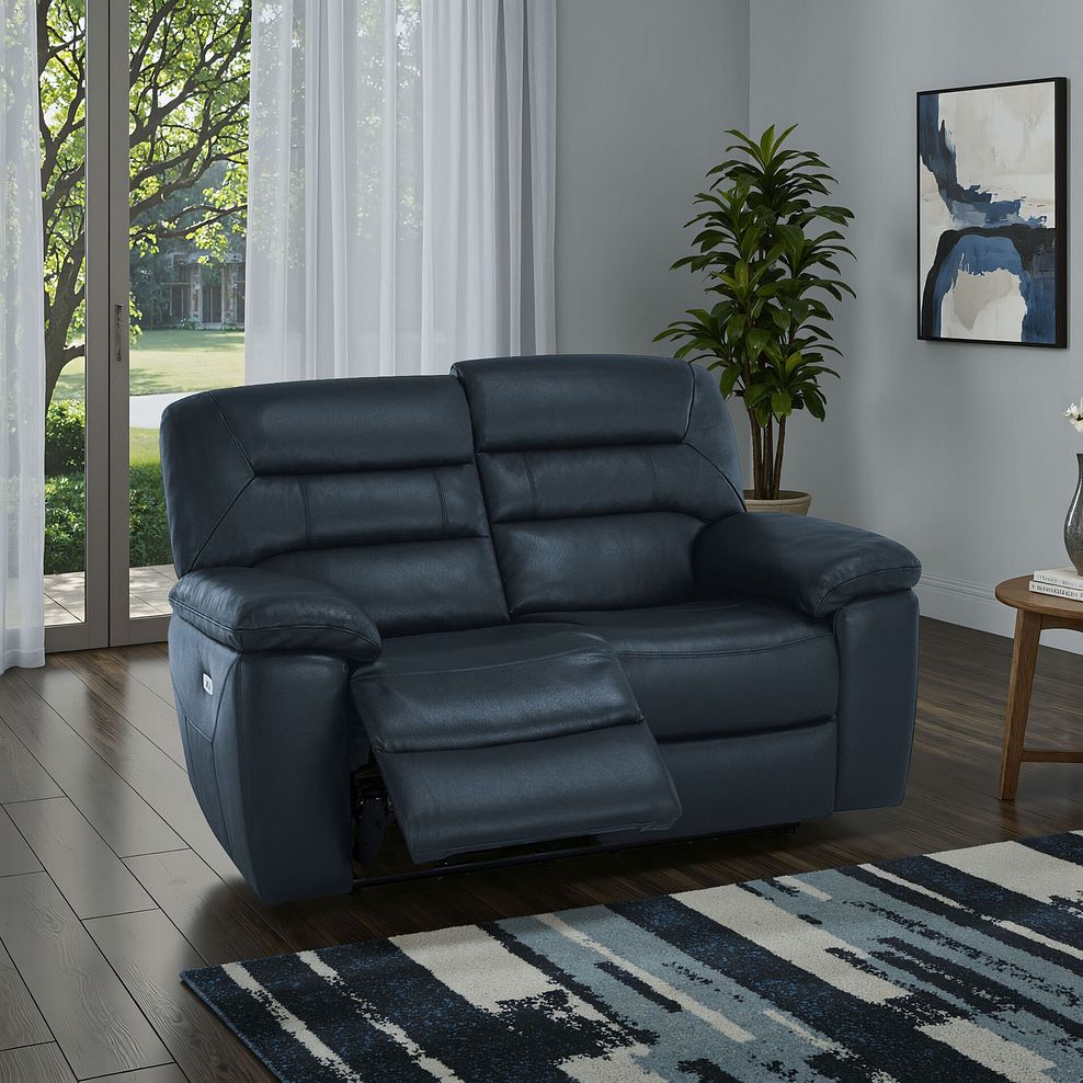 Hastings 2 Seater Electric Recliner Sofa in Blue Leather 1