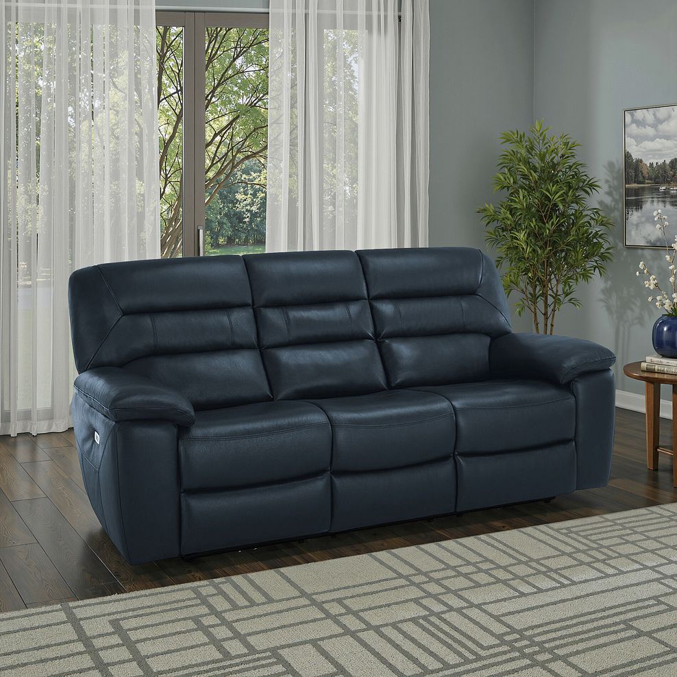 Hastings 3 Seater Electric Recliner Sofa in Blue Leather 1
