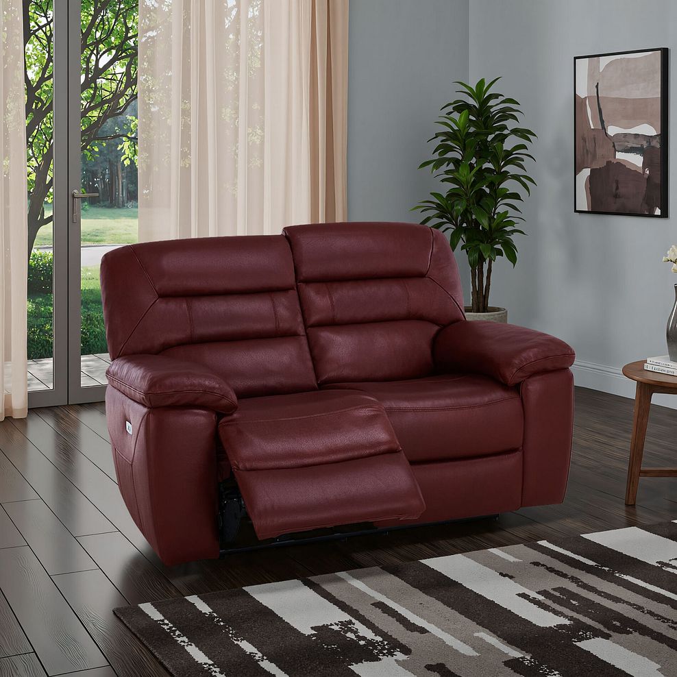 Hastings 2 Seater Electric Recliner Sofa in Burgundy Leather 1