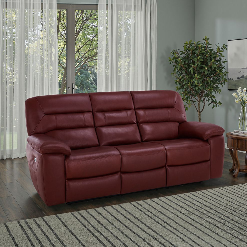 Hastings 3 Seater Electric Recliner Sofa in Burgundy Leather 1