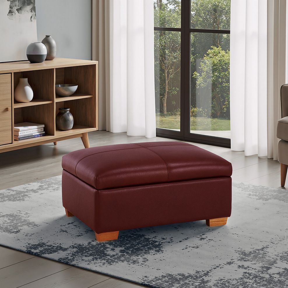 Hastings Storage Footstool in Burgundy Leather 1