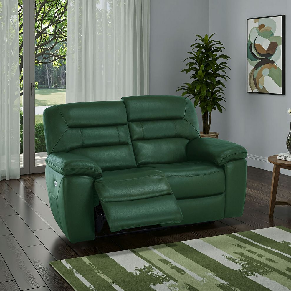 Hastings 2 Seater Electric Recliner Sofa in Green Leather 1