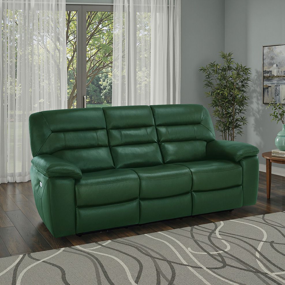Hastings 3 Seater Electric Recliner Sofa in Green Leather 1