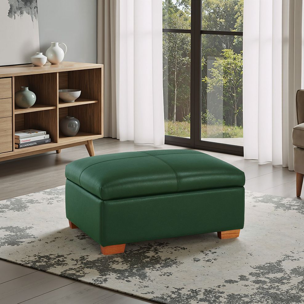 Hastings Storage Footstool in Green Leather 1