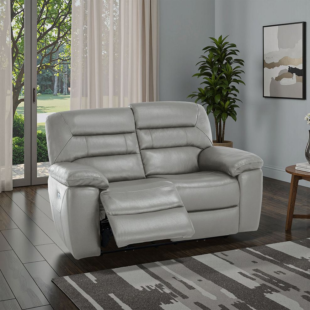 Hastings 2 Seater Electric Recliner Sofa in Light Grey Leather 1