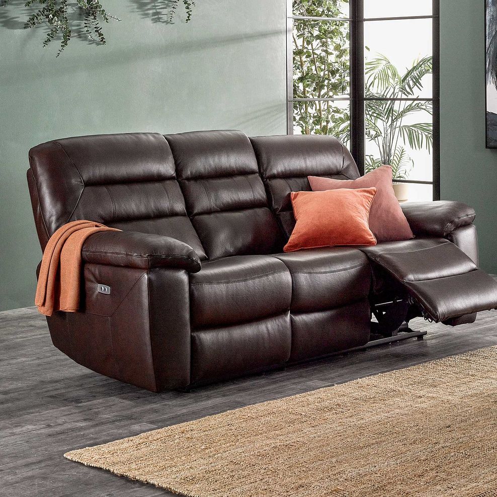 Hastings 3 Seater Electric Recliner Sofa in Two Tone Brown Leather 17