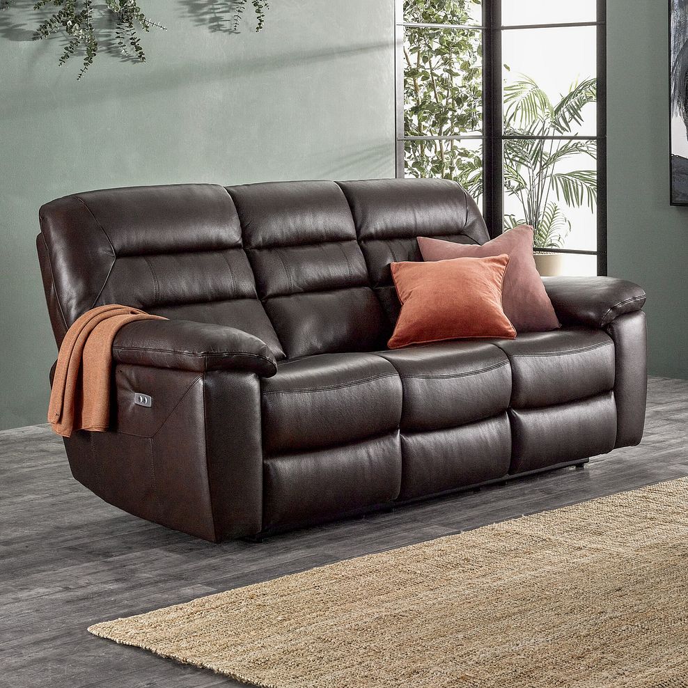 Hastings 3 Seater Electric Recliner Sofa in Two Tone Brown Leather 3