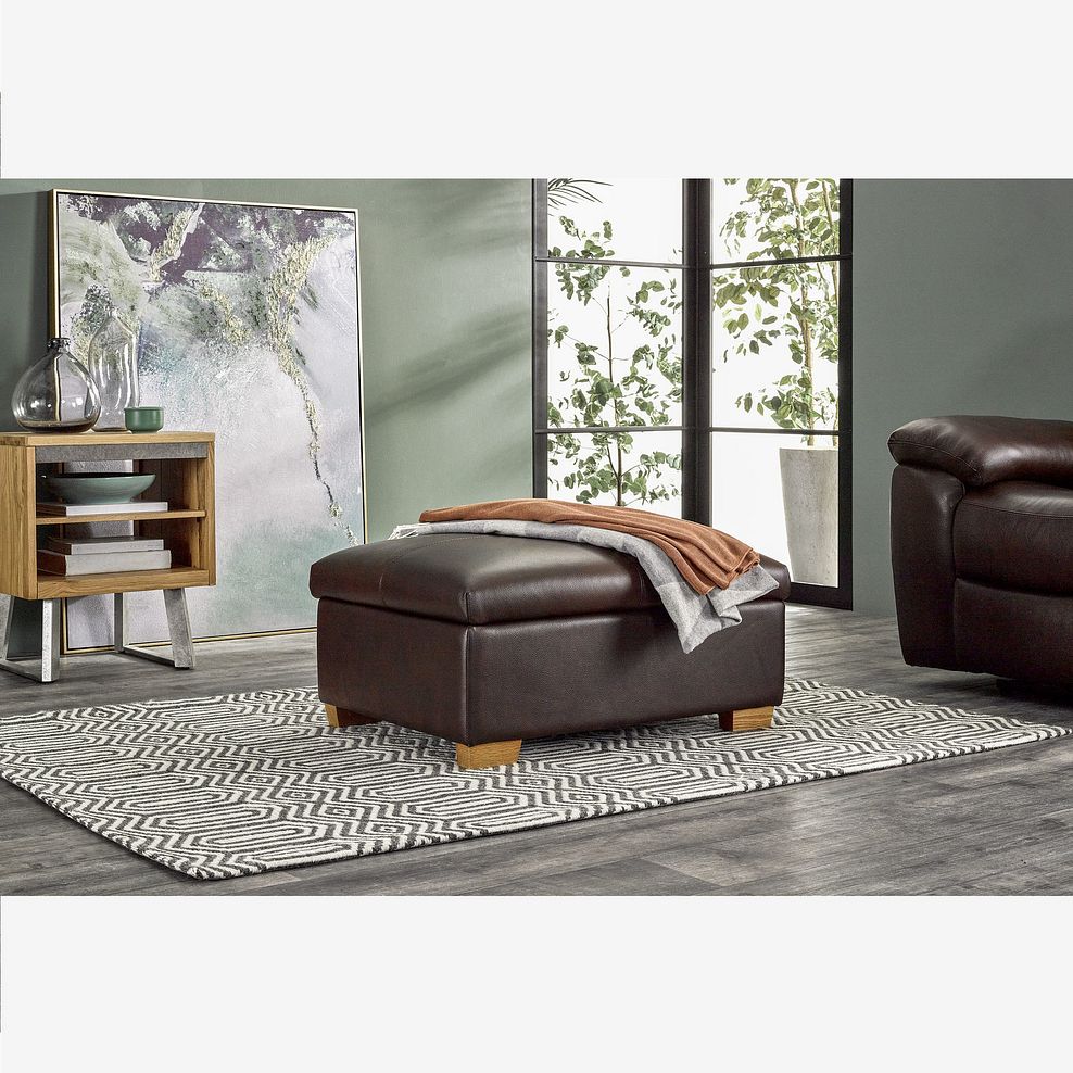 Hastings Storage Footstool in Two Tone Brown Leather Thumbnail 1