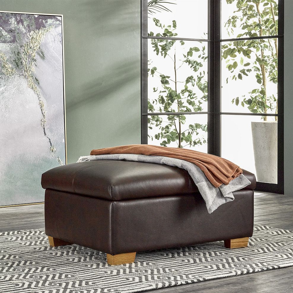Hastings Storage Footstool in Two Tone Brown Leather 1