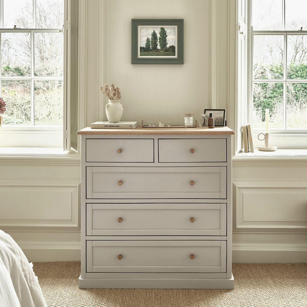 Henley Natural Oak and Stone Painted Hardwood 5 Drawer Chest 1