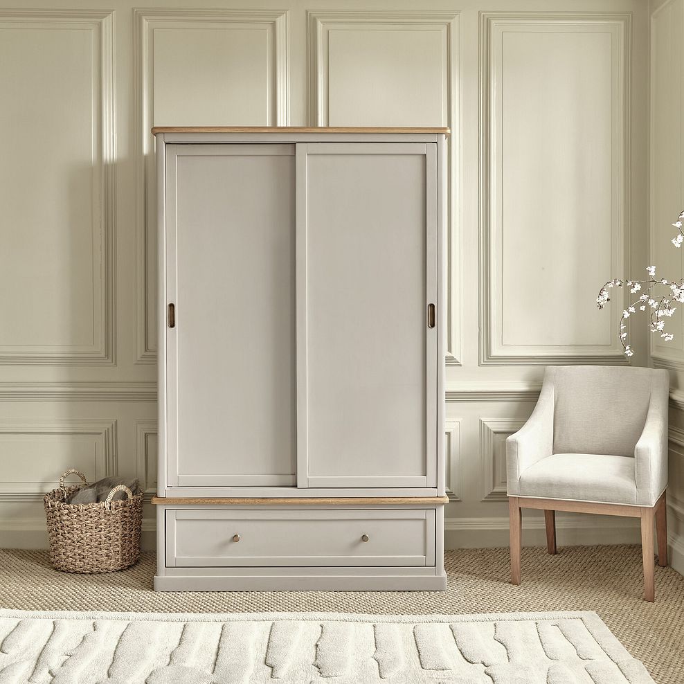 Henley Natural Oak and Stone Painted Hardwood Double Wardrobe 2