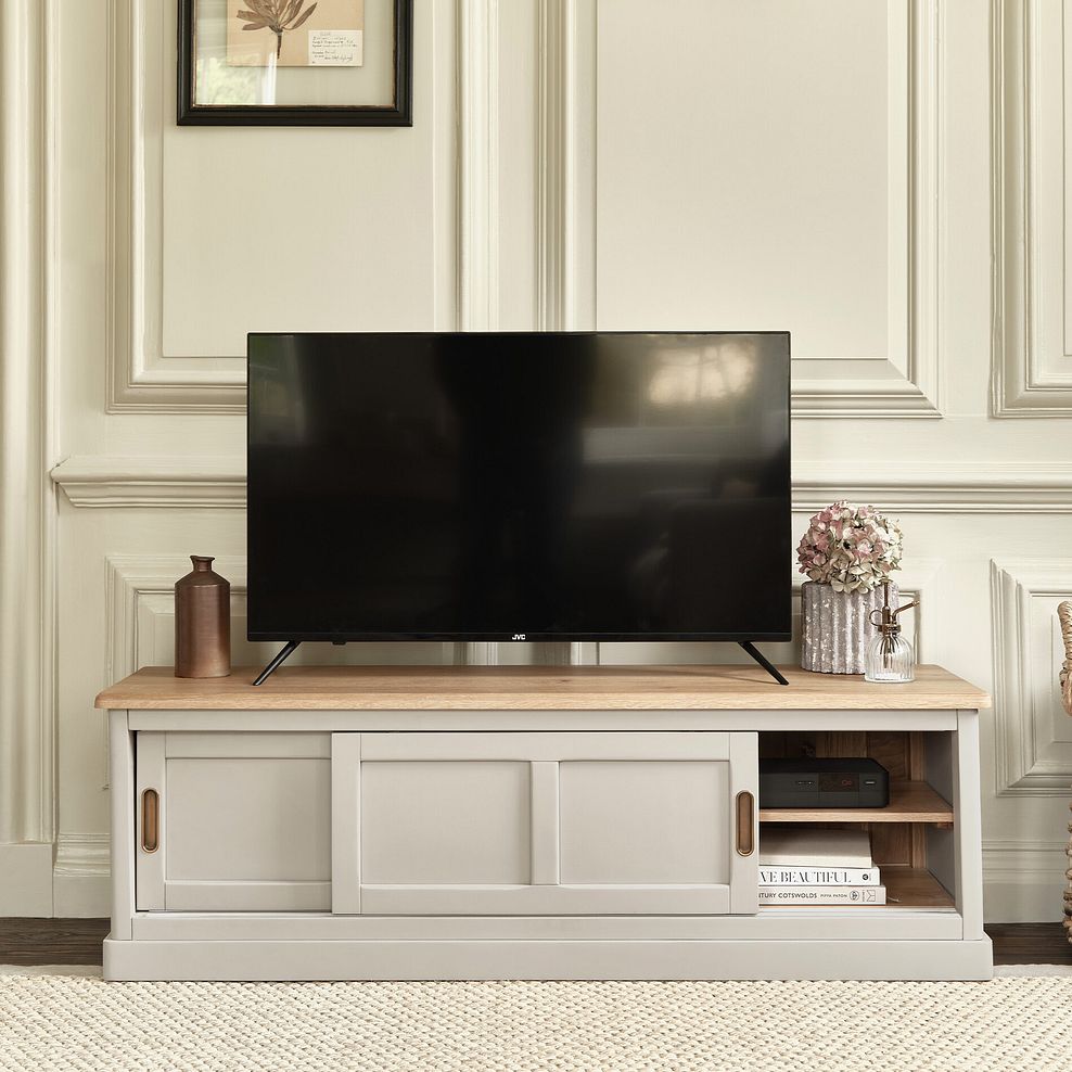 Henley Natural Oak and Stone Painted Hardwood Large TV Unit 2