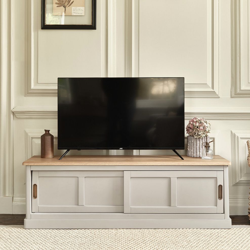 Henley Natural Oak and Stone Painted Hardwood Large TV Unit 1