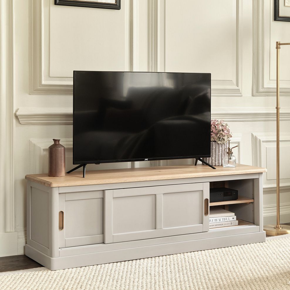 Henley Natural Oak and Stone Painted Hardwood Large TV Unit 4