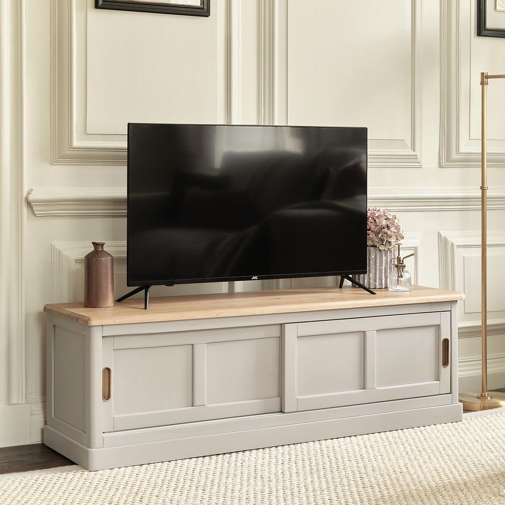 Henley Natural Oak and Stone Painted Hardwood Large TV Unit 3