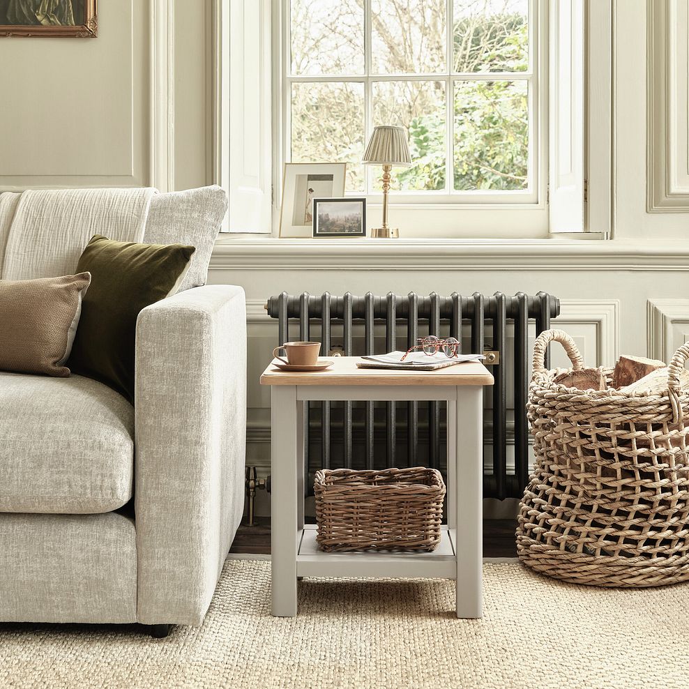 Henley Natural Oak and Stone Painted Hardwood Side Table 1