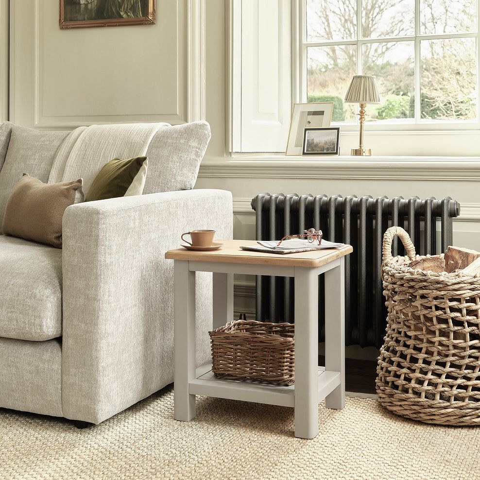 Henley Natural Oak and Stone Painted Hardwood Side Table 2