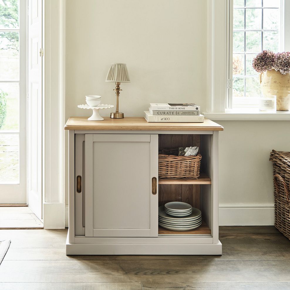 Henley Natural Oak and Stone Painted Hardwood Small Sideboard 2