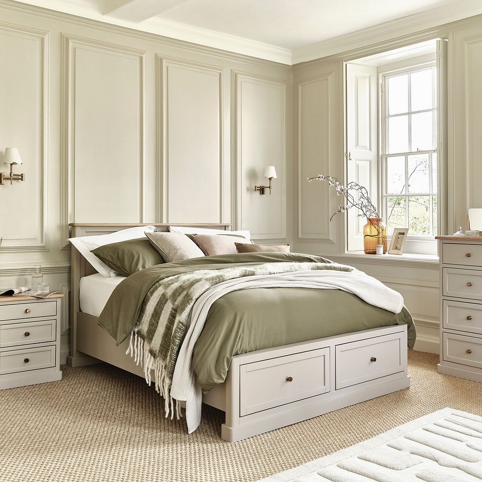 Henley Natural Oak and Stone Painted Hardwood Storage Double Bed 1
