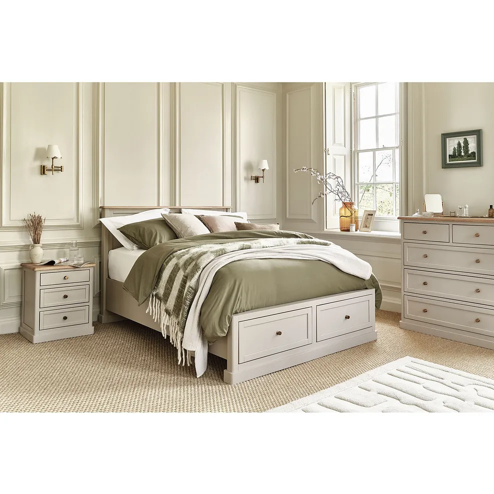Henley Natural Oak and Stone Painted Hardwood Storage King-size Bed 3