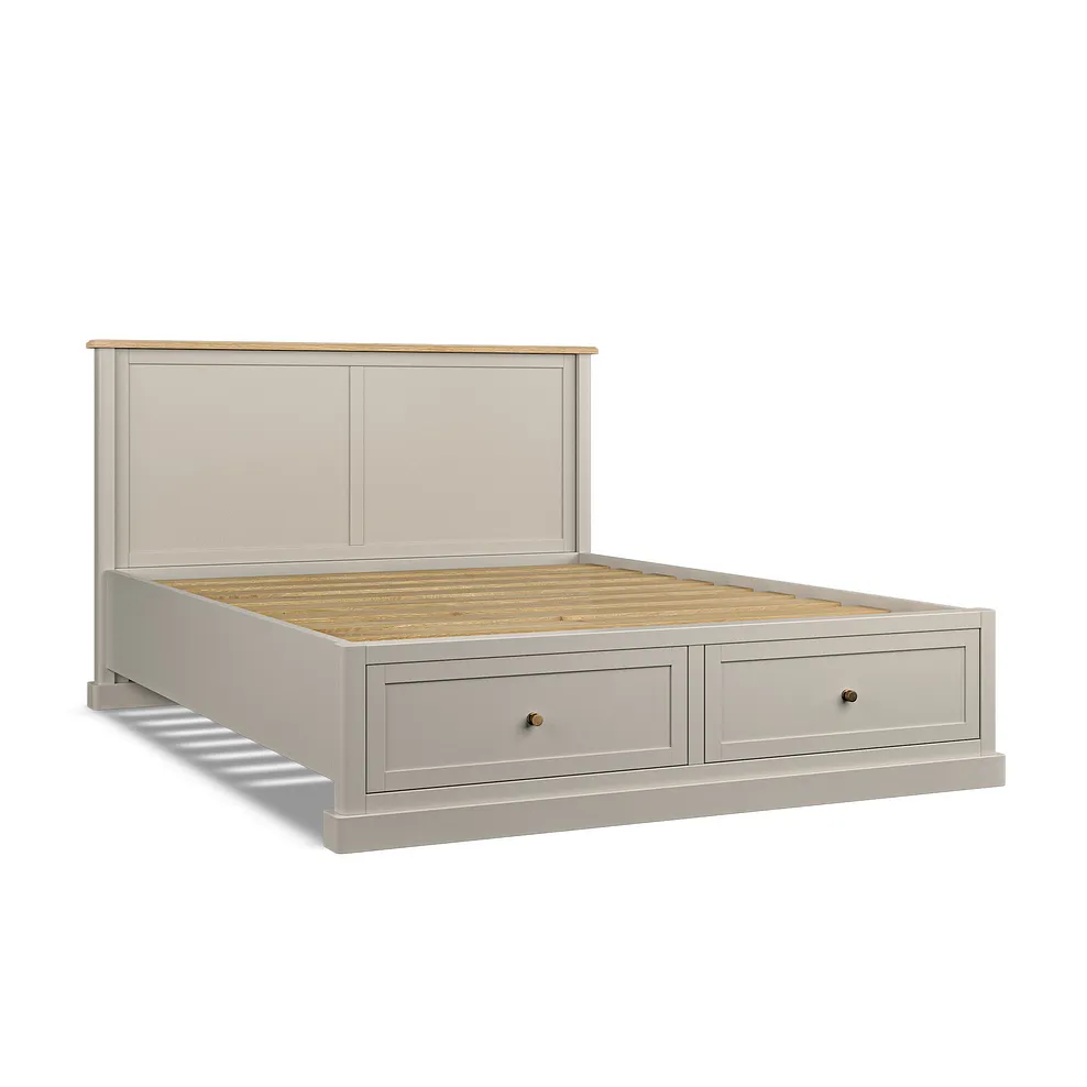 Henley Natural Oak and Stone Painted Hardwood Storage King-size Bed 5