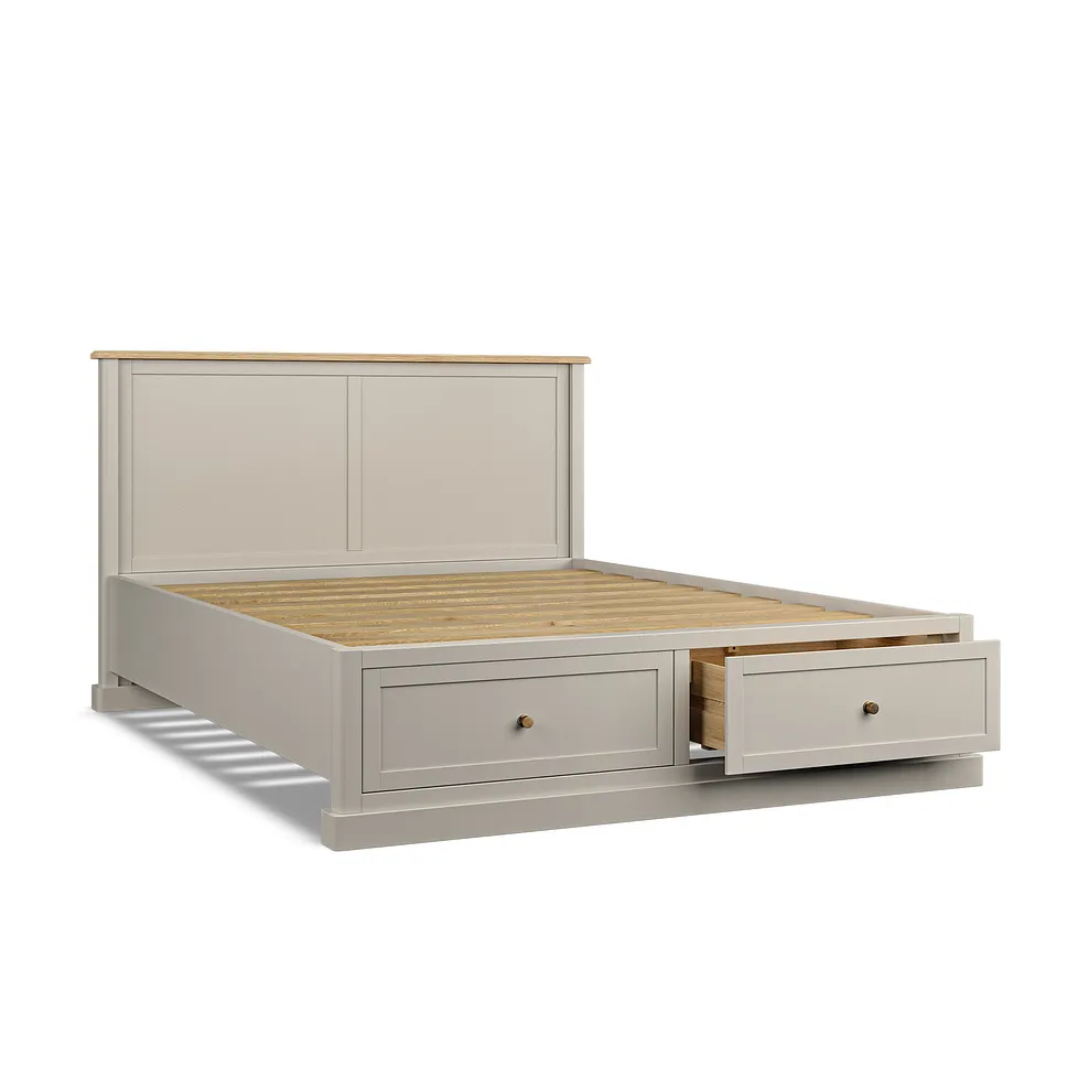 Henley Natural Oak and Stone Painted Hardwood Storage King-size Bed 6