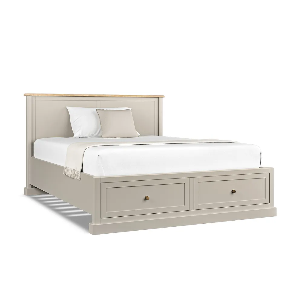 Henley Natural Oak and Stone Painted Hardwood Storage King-size Bed