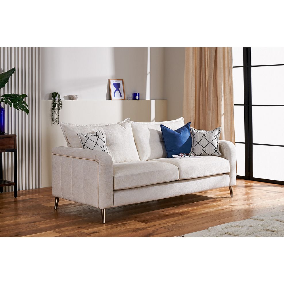 Hepburn 4 Seater Sofa in Coco Pearl Fabric with Gold Feet 2