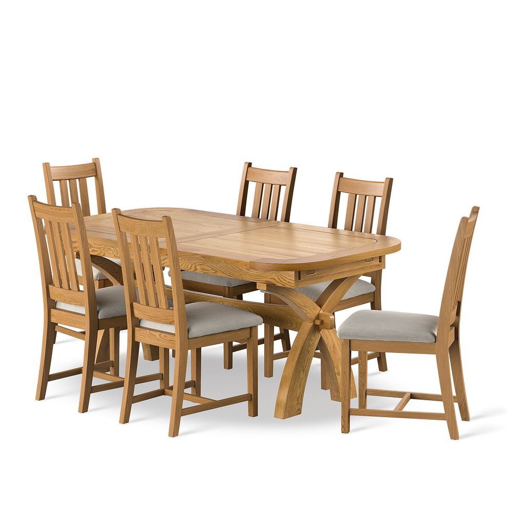 Hercules Natural Extending Dining Table and 6 Classic Natural Oak Chair with Verona Cream Fabric 1