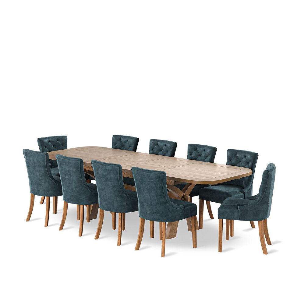 Hercules Natural Oak 6ft Extending Dining Table + 10  Isobel Button Back Chairs Seat in Heritage Airforce Velvet 1