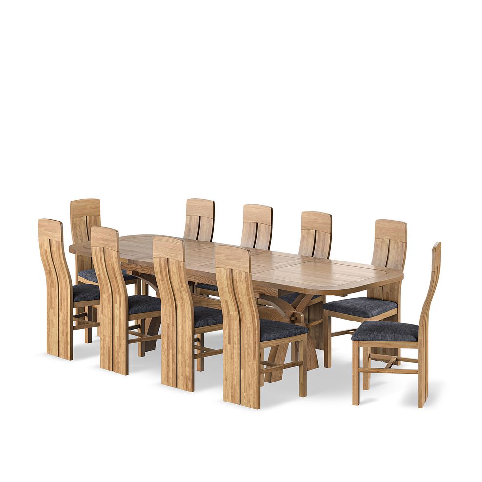Hercules Natural Oak 6ft Extending Dining Table + 10 Lily Natural Oak Dining Chairs with Brooklyn Asteroid Grey Fabric Seat 1