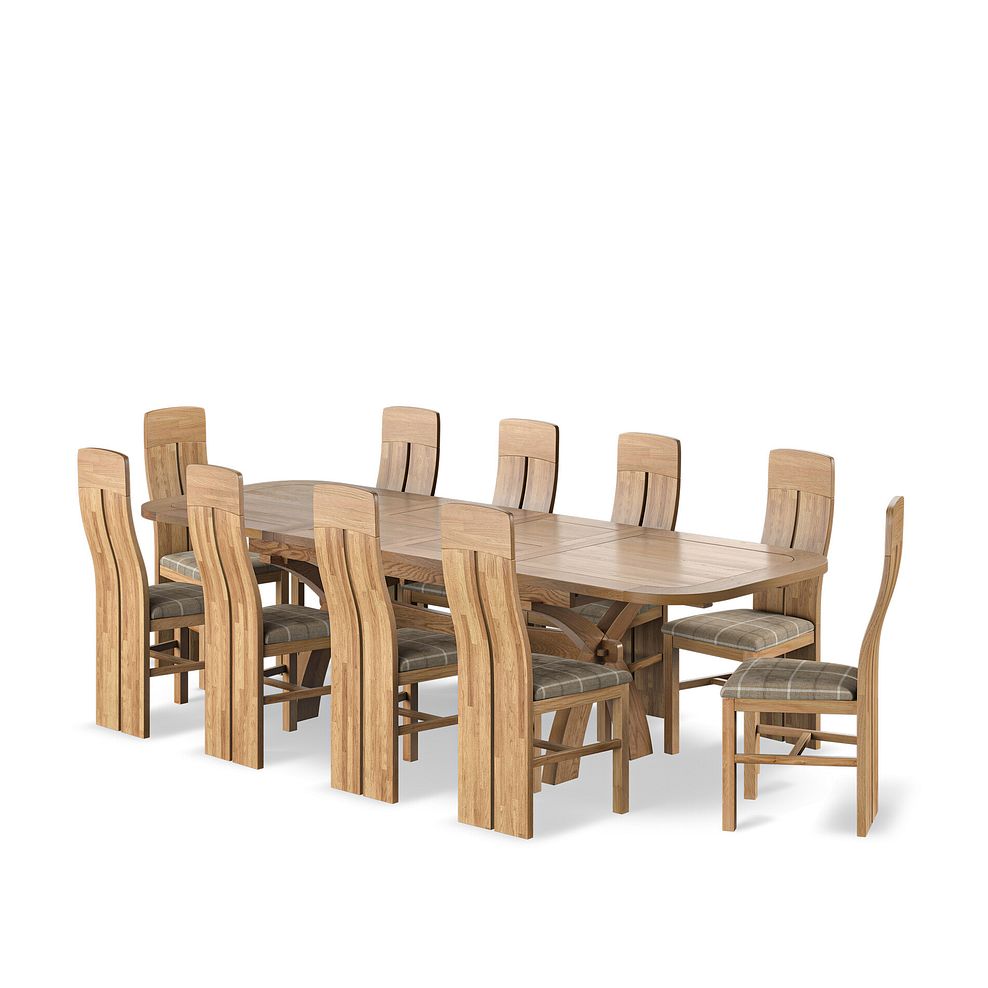 Hercules Natural Oak 6ft Extending Dining Table + 10 Lily Natural Oak Dining Chairs with Checked Beige Fabric Seat 1