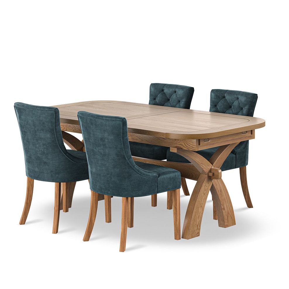 Hercules Natural Oak 6ft Extending Dining Table + 4  Isobel Button Back Chairs Seat in Heritage Airforce Velvet 1