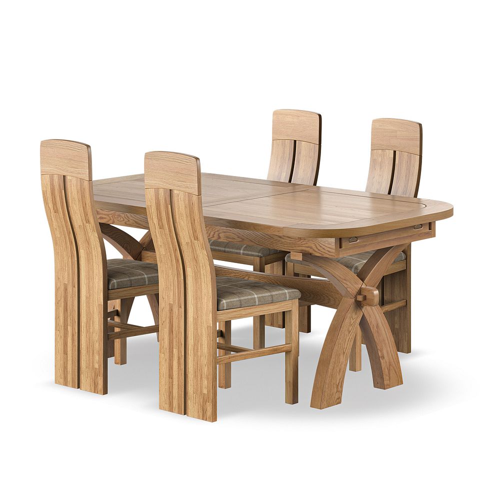 Hercules Natural Oak 6ft Extending Dining Table + 4 Lily Natural Oak Dining Chairs with Checked Beige Fabric Seat 1