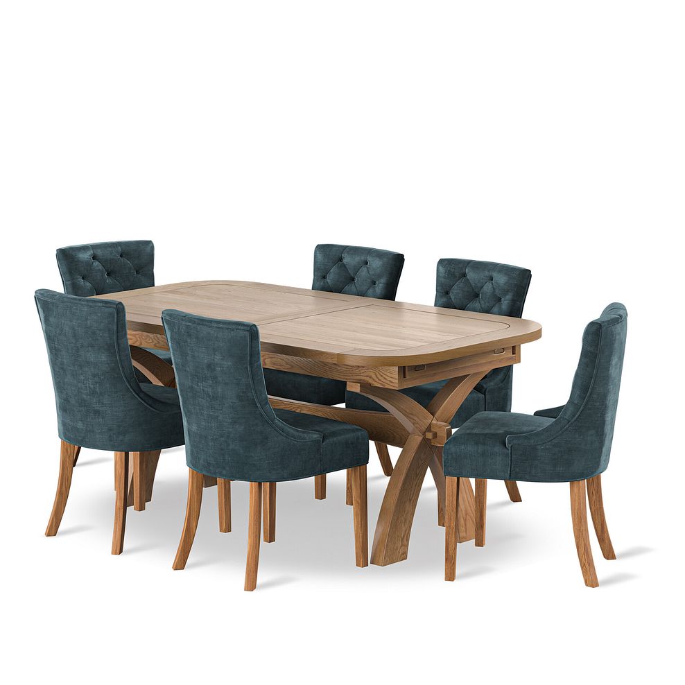 Hercules Natural Oak 6ft Extending Dining Table + 6  Isobel Button Back Chairs Seat in Heritage Airforce Velvet 1