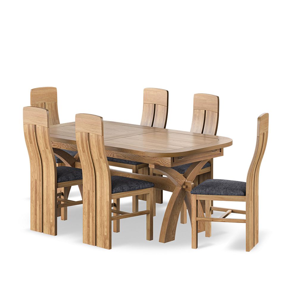Hercules Natural Oak 6ft Extending Dining Table + 6 Lily Natural Oak Dining Chairs with Brooklyn Asteroid Grey Fabric Seat 1