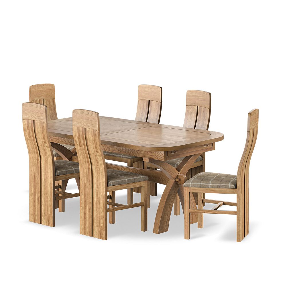 Hercules Natural Oak 6ft Extending Dining Table + 6 Lily Natural Oak Dining Chairs with Checked Beige Fabric Seat 1