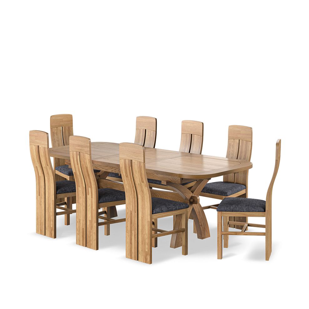 Hercules Natural Oak 6ft Extending Dining Table + 8 Lily Natural Oak Dining Chairs with Brooklyn Asteroid Grey Fabric Seat 1