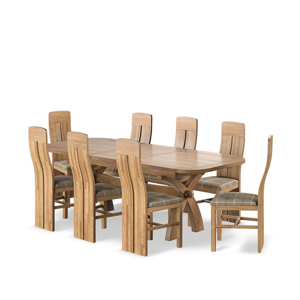 Hercules Natural Oak 6ft Extending Dining Table + 8 Lily Natural Oak Dining Chairs with Checked Beige Fabric Seat 1