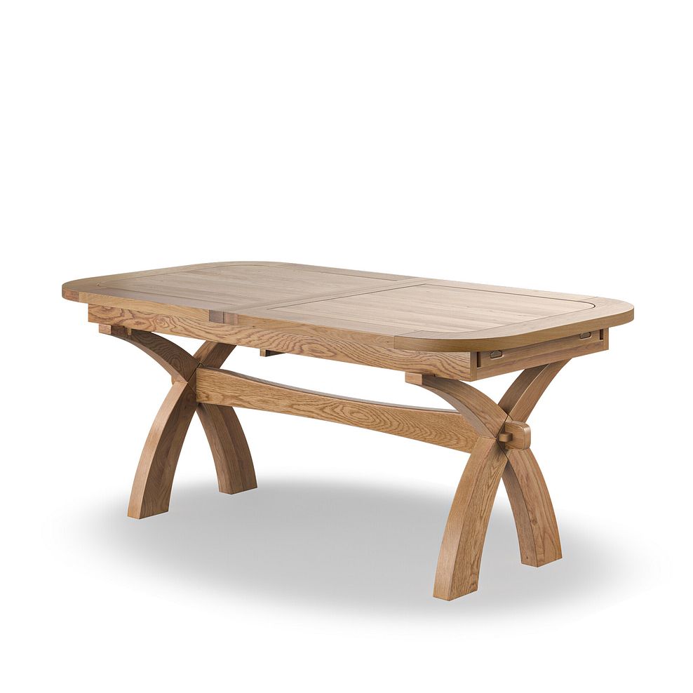 Hercules Natural Oak Extending Dining Table + 8 Scroll Back Chairs in Vintage Tan Leather Look Fabric with Oak Legs 2