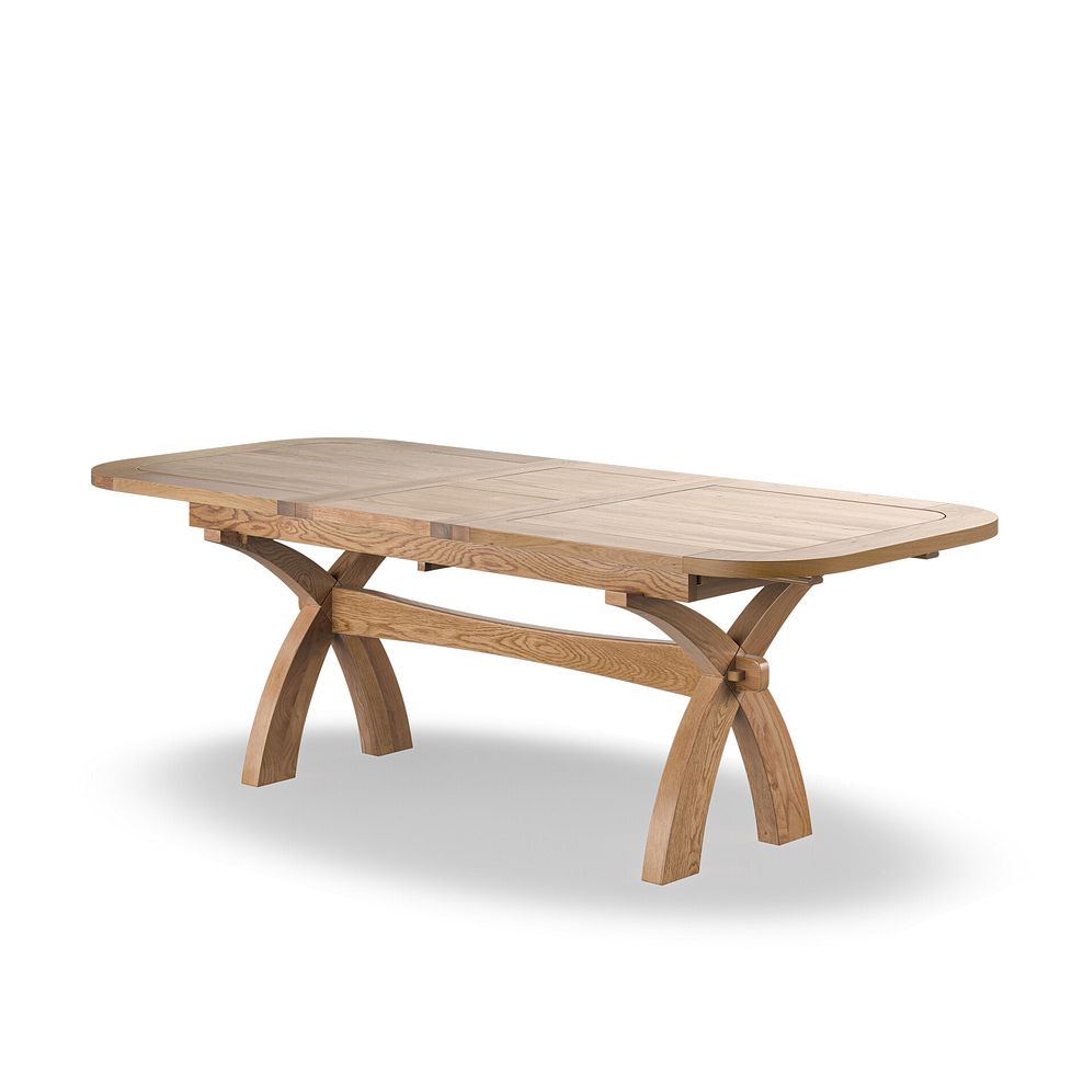 Hercules Natural Oak Extending Dining Table + 8 Scroll Back Chairs in Vintage Tan Leather Look Fabric with Oak Legs 3