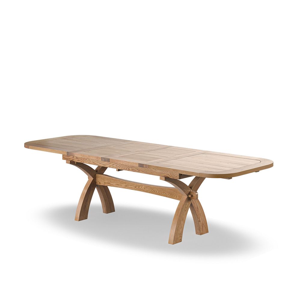 Hercules Natural Oak Extending Dining Table + 8 Scroll Back Chairs in Vintage Tan Leather Look Fabric with Oak Legs 4