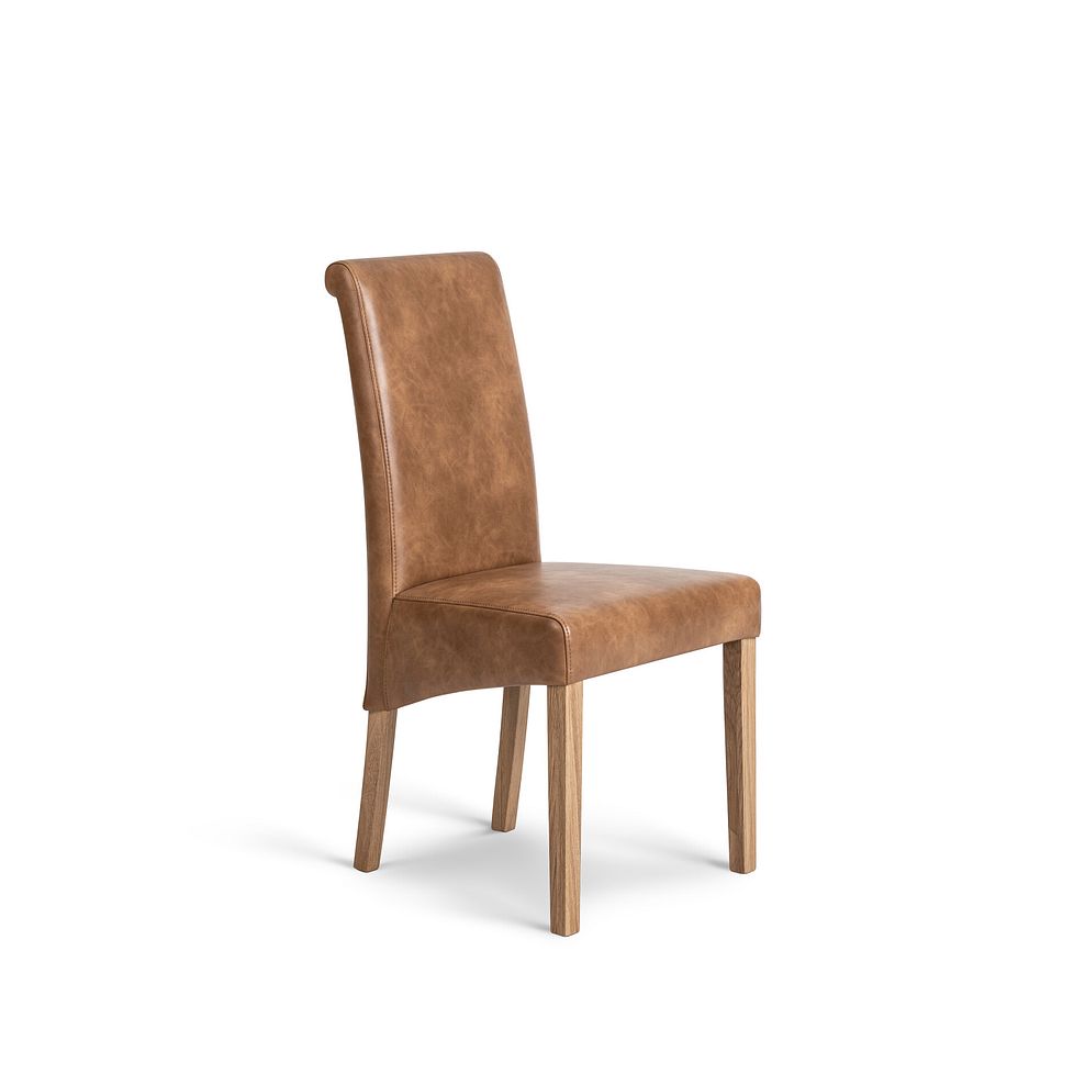 Hercules Natural Oak Extending Dining Table + 8 Scroll Back Chairs in Vintage Tan Leather Look Fabric with Oak Legs 5