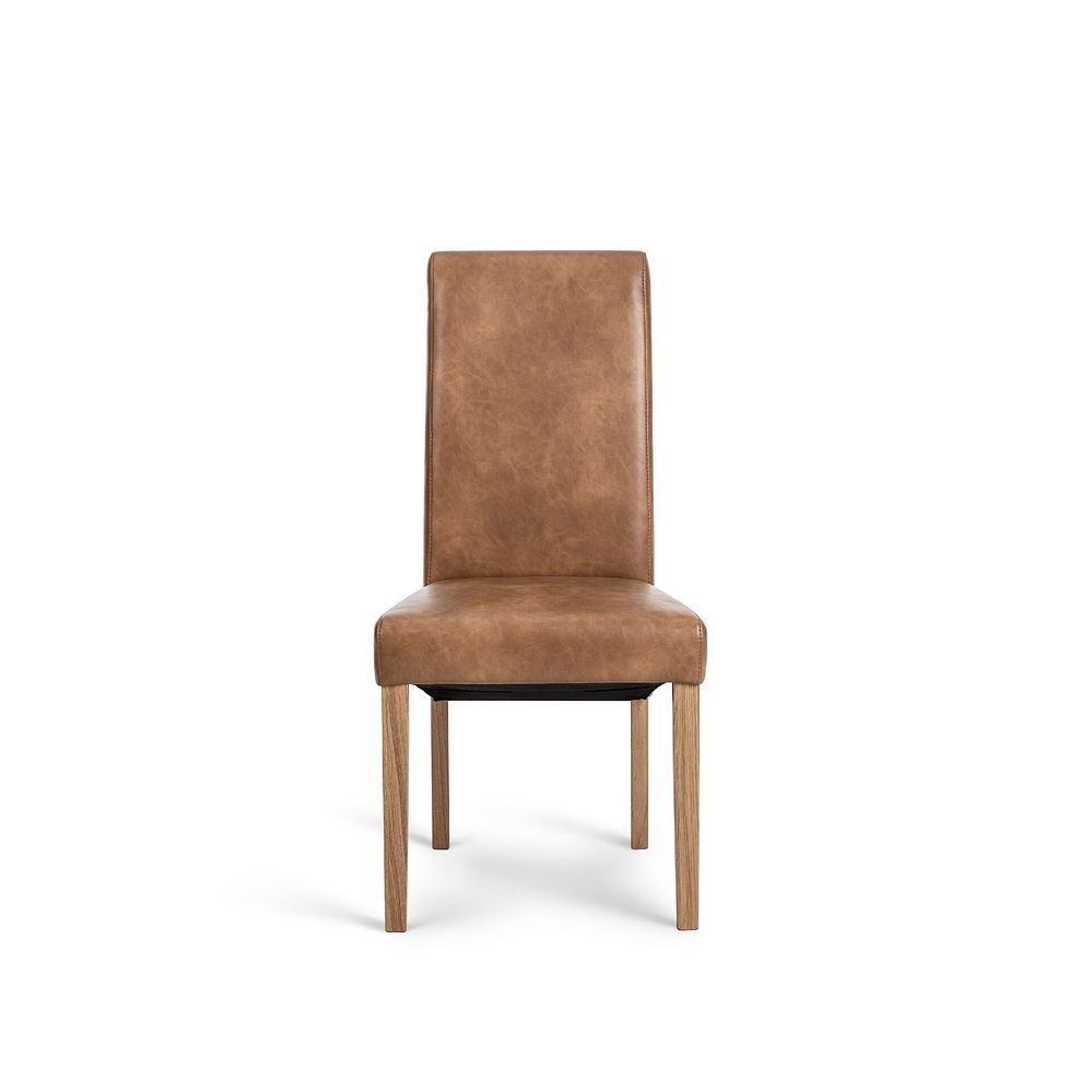 Hercules Natural Oak Extending Dining Table + 8 Scroll Back Chairs in Vintage Tan Leather Look Fabric with Oak Legs 6