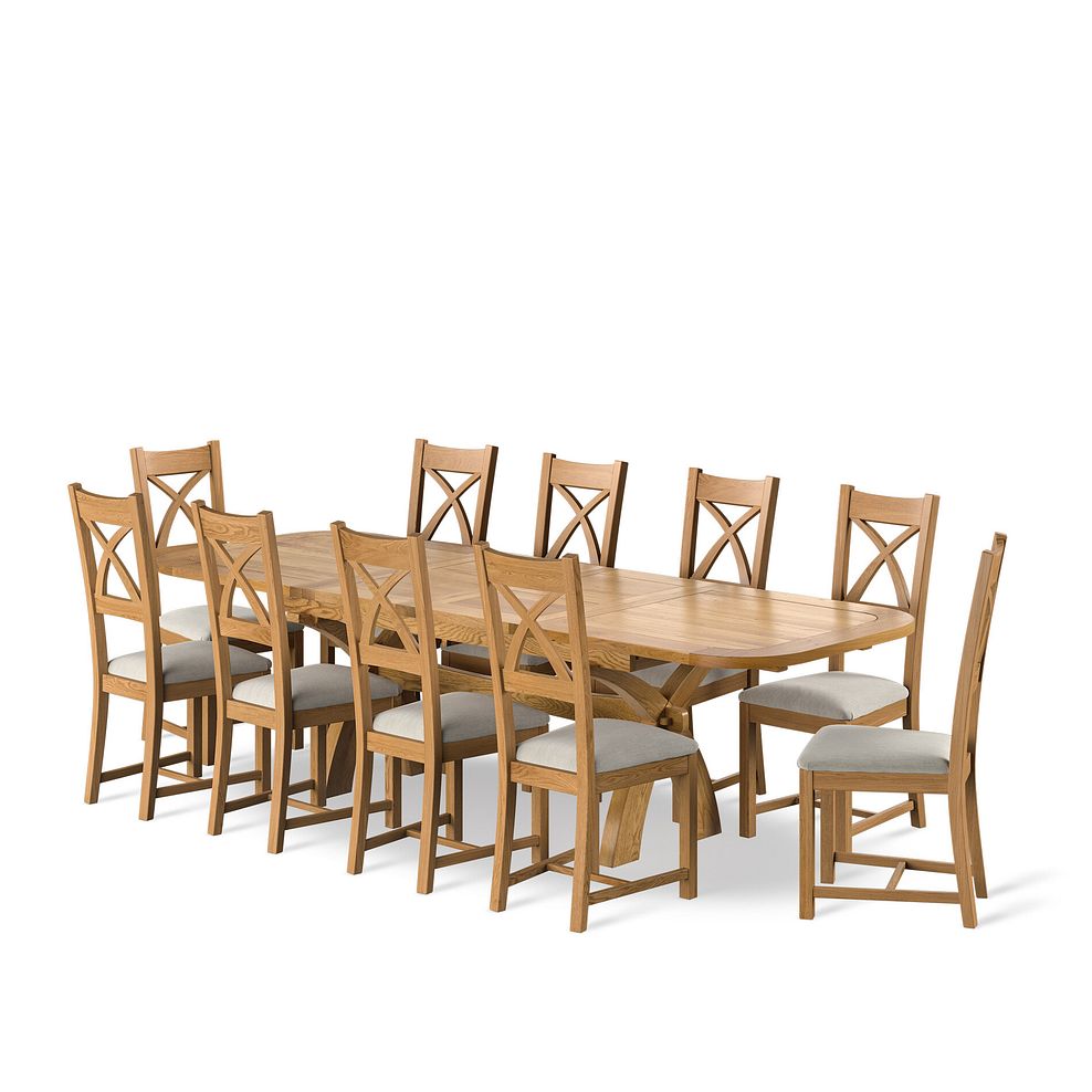 Hercules Natural Oak Extending Dining Table And 10 Arched Backs In Verona Cream  1
