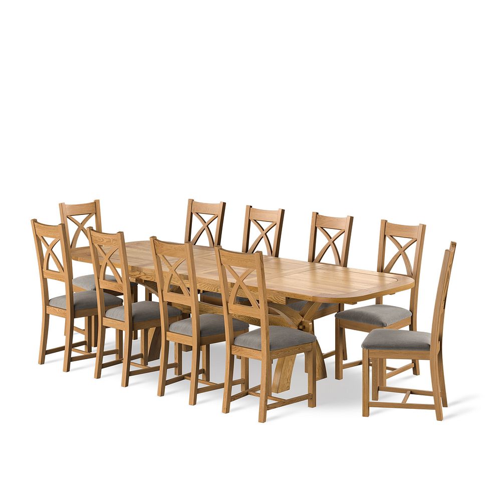 Hercules Natural Oak Extending Dining Table And 10 Cross Backs In Verona Mocha  1