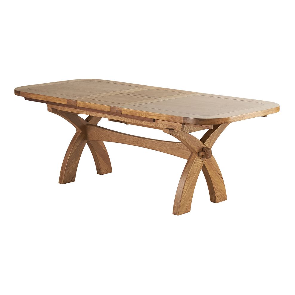 Hercules Natural Solid Oak Extending Dining Table and 6 Cross Back Chairs with Plain Truffle Fabric Seats 5